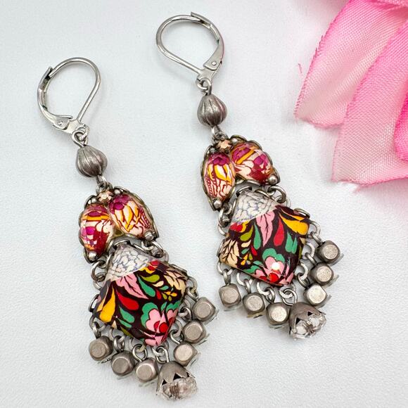 Ayala Bar Jewelry - Ayala Bar Eclectic Colorful Tassel Drop Earrings Signed Boho Dramatic Ornate